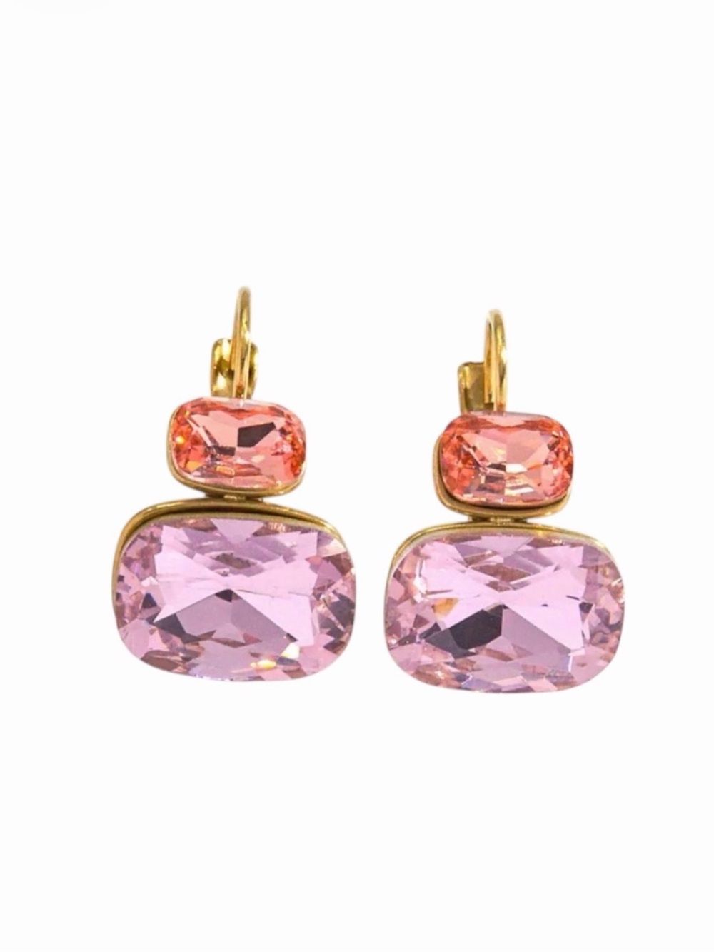 Cushion Cut Pink CZ Drop Earrings NWT Gold Plated PVD